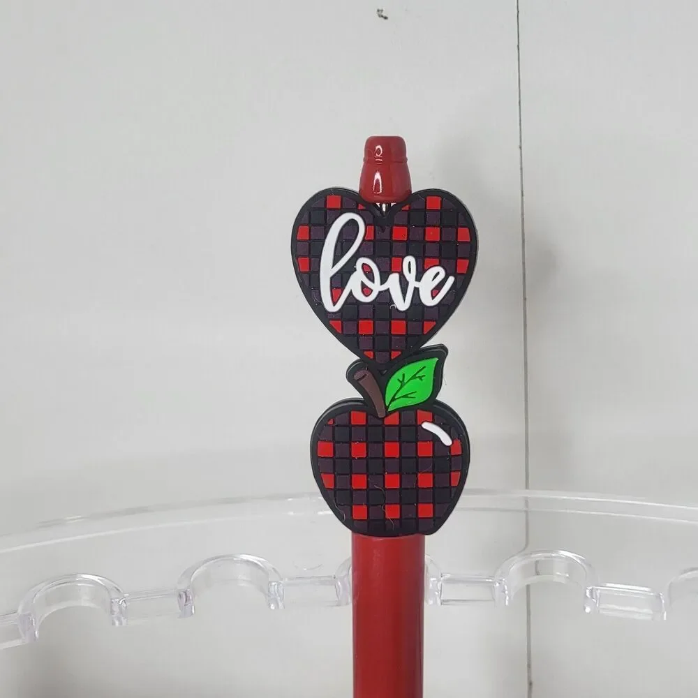 Funny Focal Beaded Pen Love Apple Plaid Teaching Red Heart